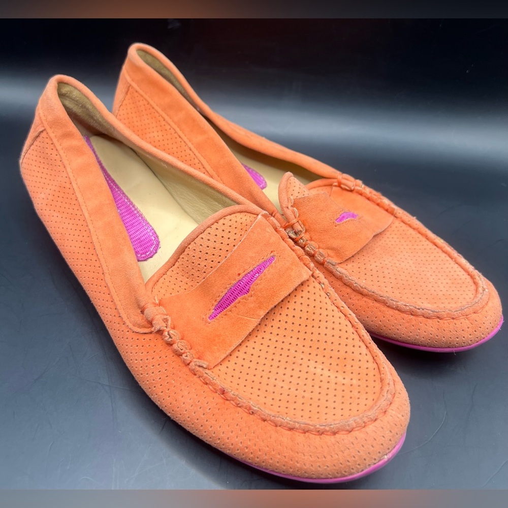Vaneli- Size:‎ 8M, Orange Suede Loafers with Pink Accents, Pre-Owned